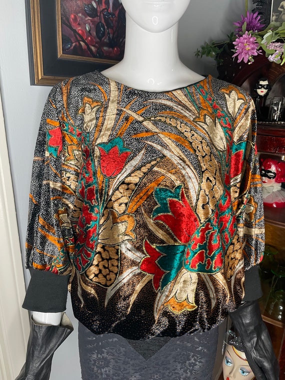 VTG 80s Western Connection Velvet Floral Top Gold… - image 6