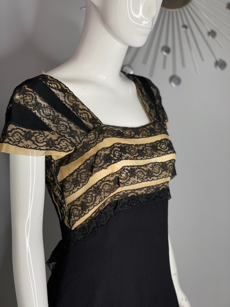 MUSEUM PIECE: 1930s Blum's Vogue Chicago Bespoke Nude Illusion Black Dress image 3