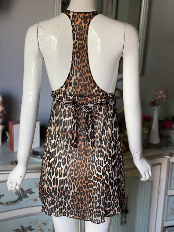 Vintage 60s/70s Nylon Leopard Babydoll Dress Nigh… - image 5