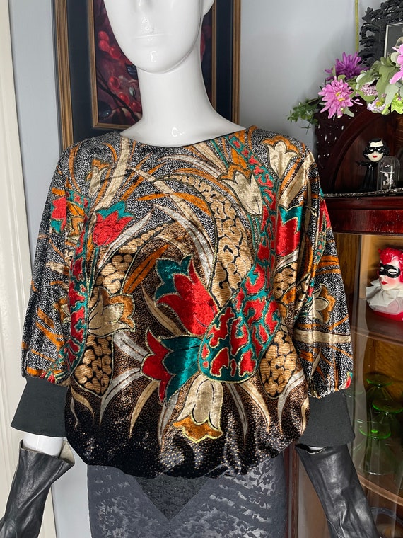 VTG 80s Western Connection Velvet Floral Top Gold… - image 7