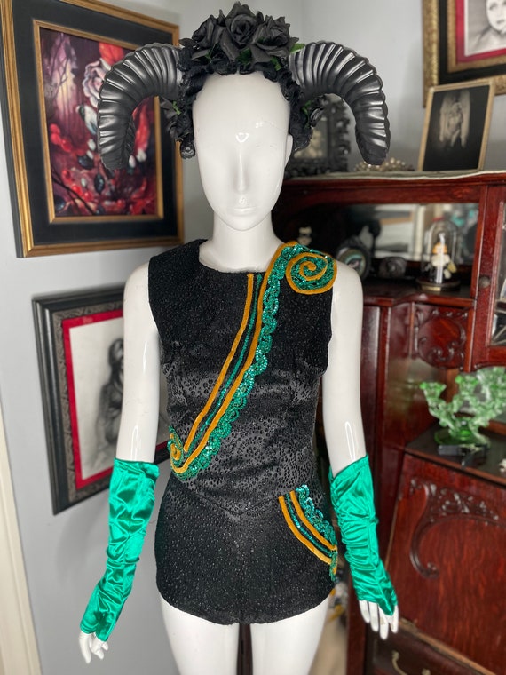 VTG Showgirl Circus 2-piece Costume Black Green G… - image 4