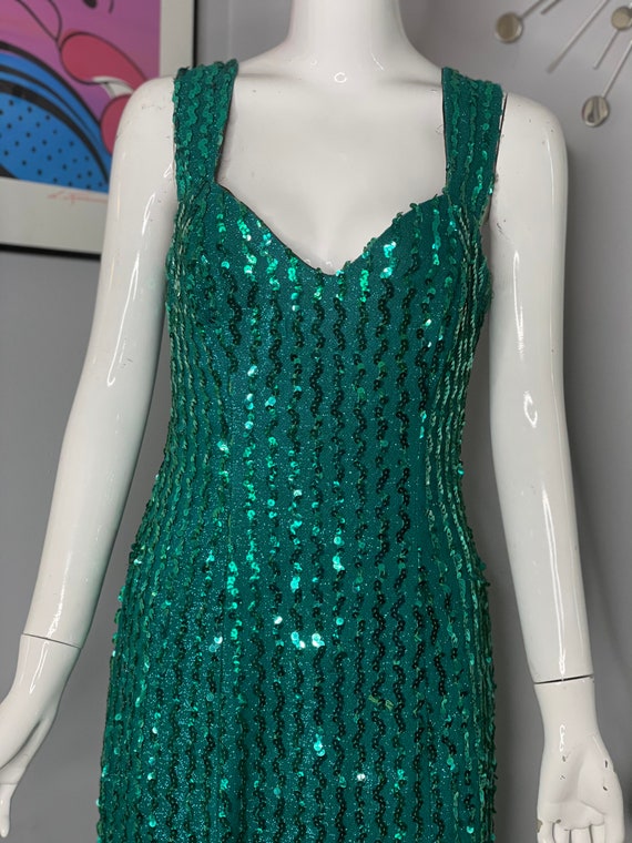 Sparkling Sequin Floor Length Glittery Green Gown - image 2