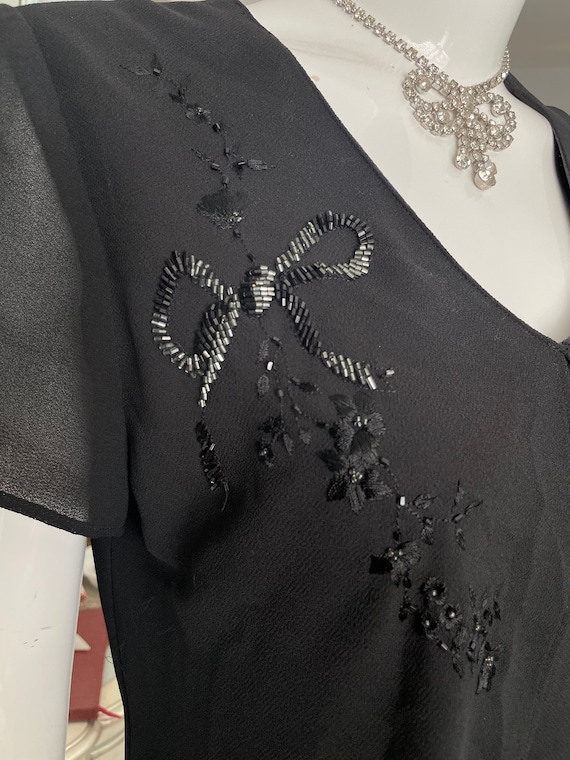 Vintage Black Beaded Victorian Bow Dress 80s does… - image 1