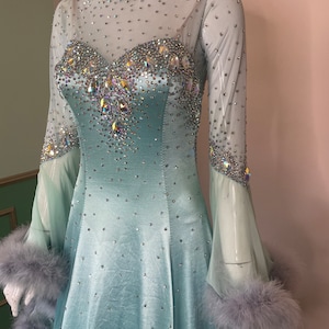 DWTS Blue Swarovski Ballroom Gown Ostrich Trim Burlesque Dancer Randall ABC Once Upon A Time