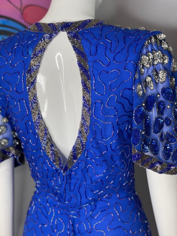 True Blue Sequin Teardrop 1980s Glamour Dress - image 9