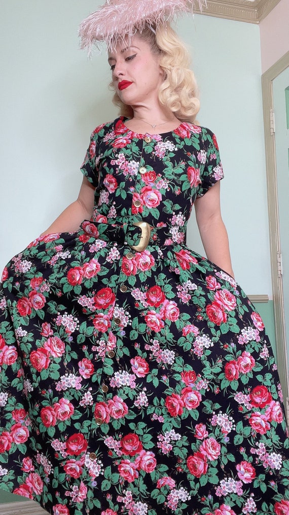 Stunning 1990s Floral Dress w Matching Belt and P… - image 3