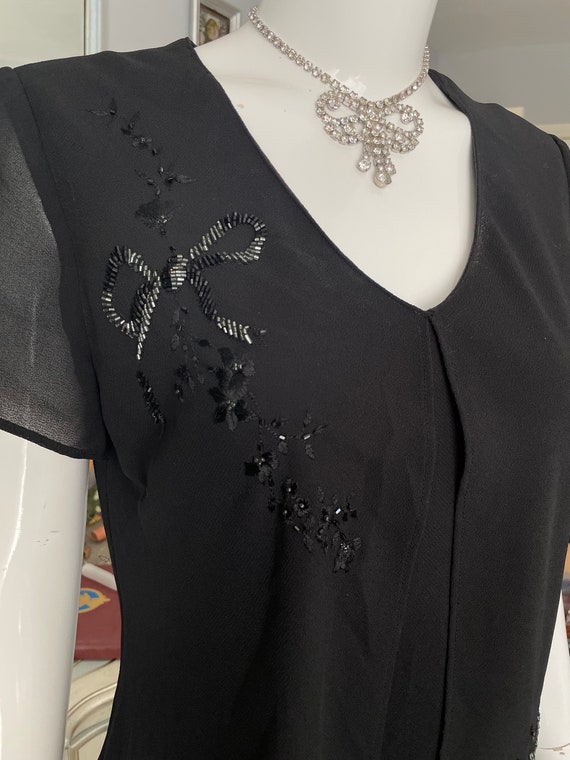 Vintage Black Beaded Victorian Bow Dress 80s does… - image 2