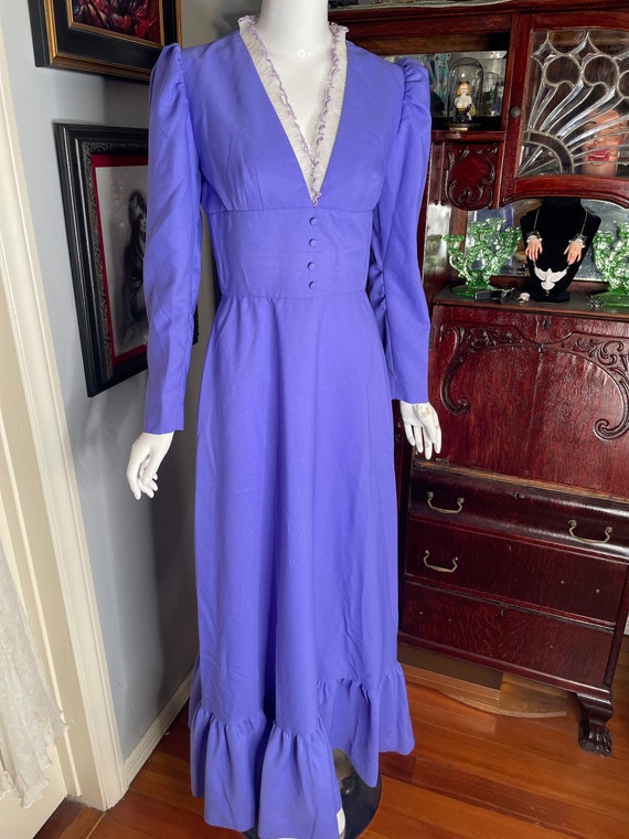 VTG 70s Lavender Lilac Prairie Dress w Ruffles Co… - image 3