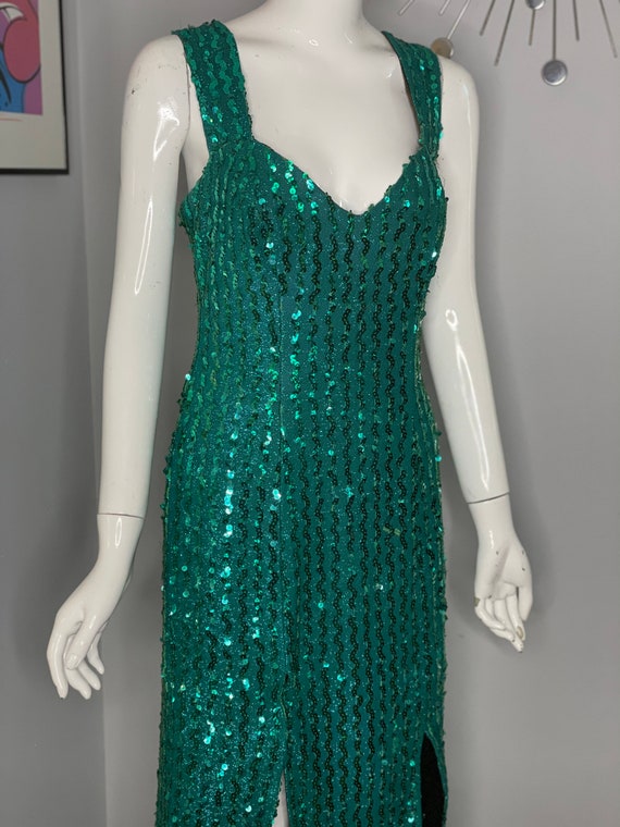 Sparkling Sequin Floor Length Glittery Green Gown - image 1