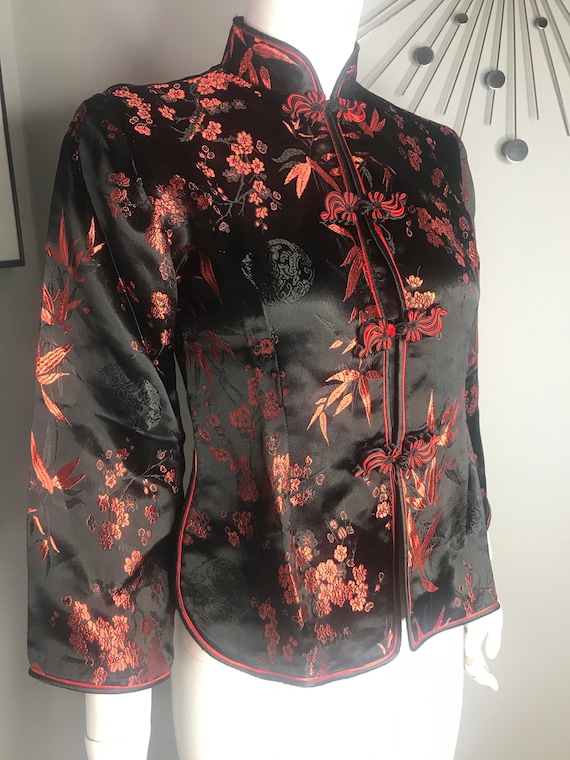 Vintage 90s Cheongsam Style Red and Black Chinese