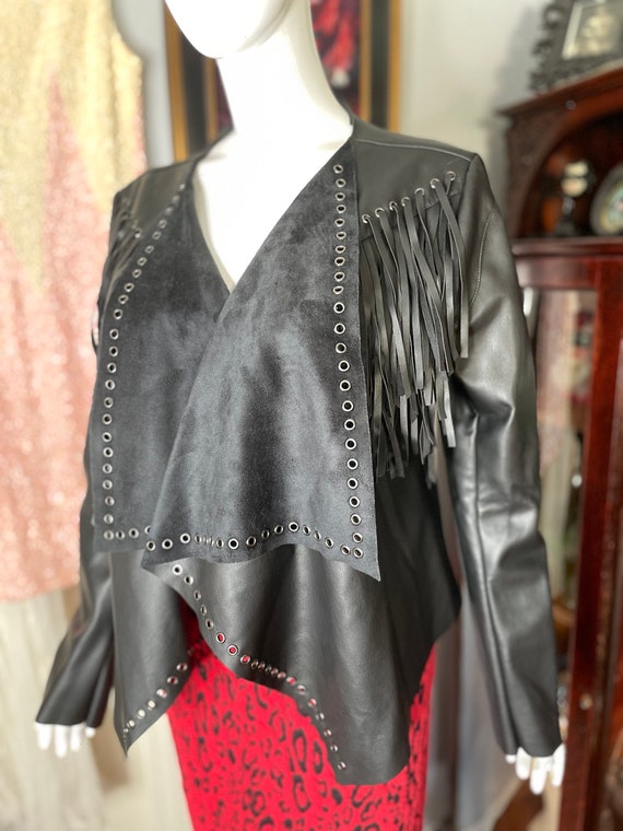 Fringed Faux Leather Jacket Black Guess - image 9