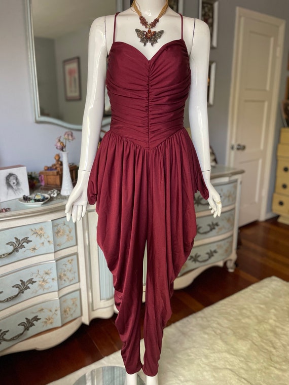 1970s 1980s Vintage Burgundy Jumpsuit with Exagge… - image 2