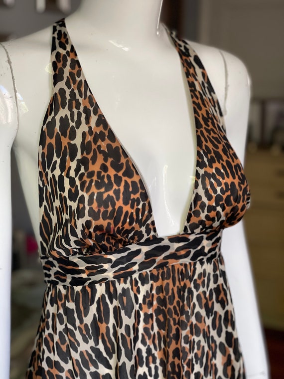 Vintage 60s/70s Nylon Leopard Babydoll Dress Nigh… - image 3