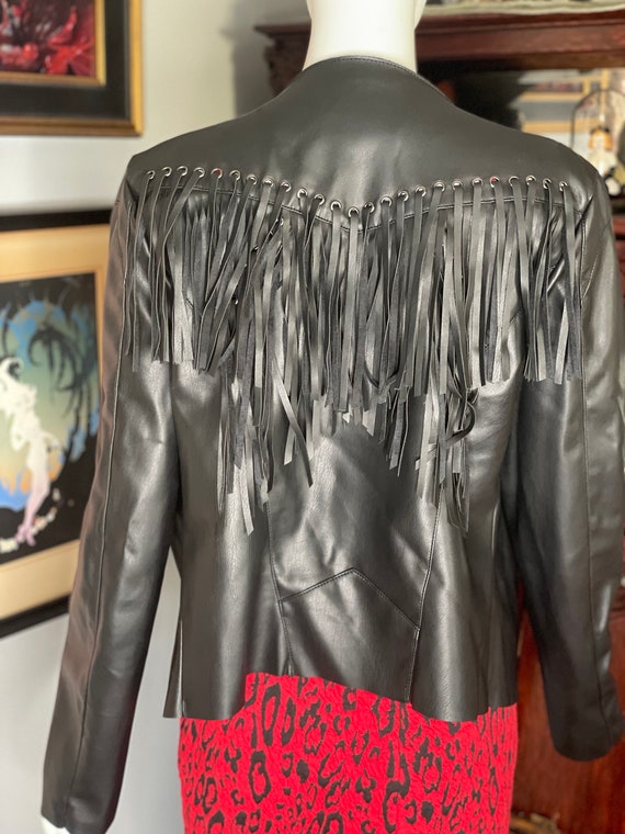 Fringed Faux Leather Jacket Black Guess - image 8