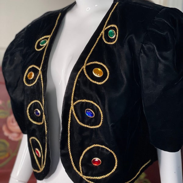 Black Velvet Jeweled Bolero Gold Vintage Genie