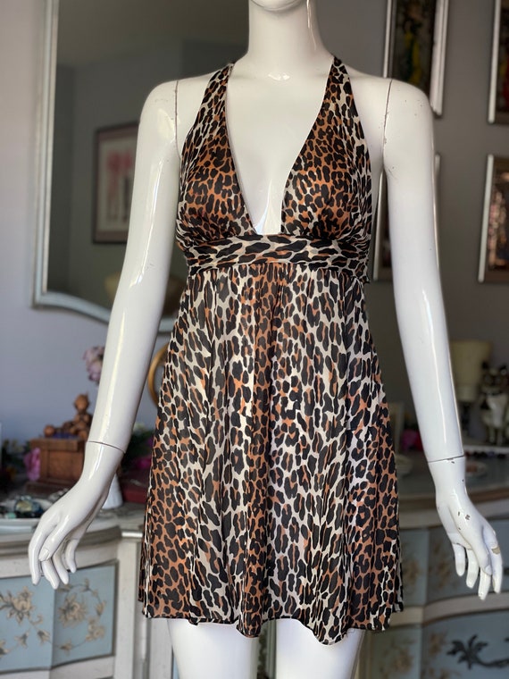 Vintage 60s/70s Nylon Leopard Babydoll Dress Nigh… - image 1