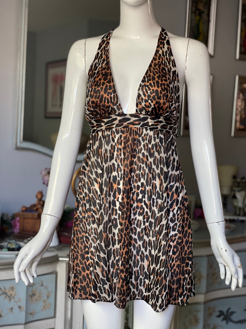 Vintage 60s/70s Nylon Leopard Babydoll Dress Nightie image 1