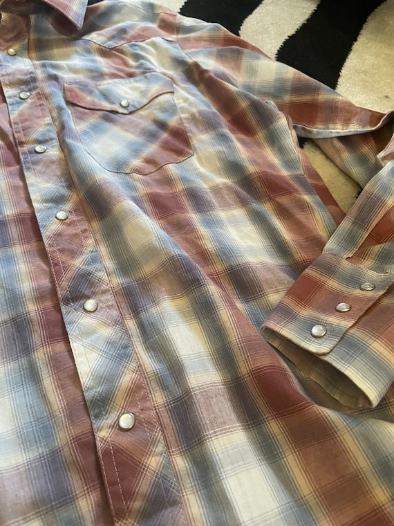 Vintage Western Shirt Wrangler Plaid Pearl Buttons