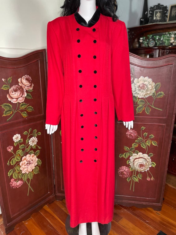 Red 1930s Style Coat with Black Velvet Buttons an… - image 7