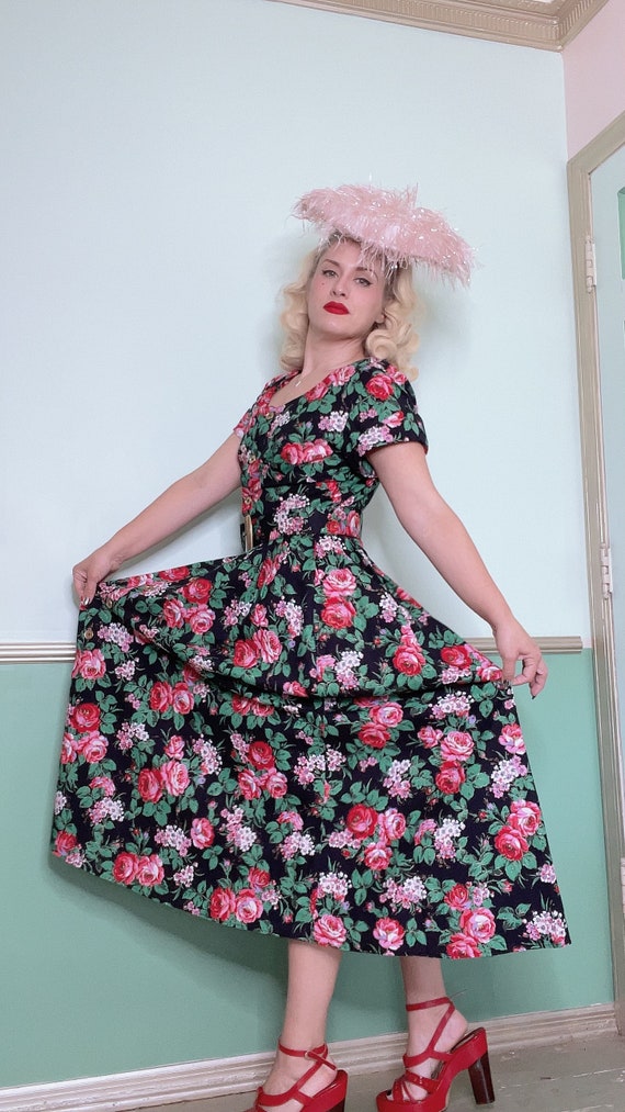 Stunning 1990s Floral Dress w Matching Belt and P… - image 5