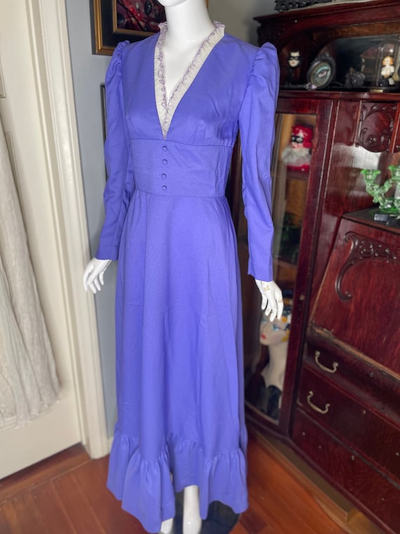 VTG 70s Lavender Lilac Prairie Dress w Ruffles Co… - image 1