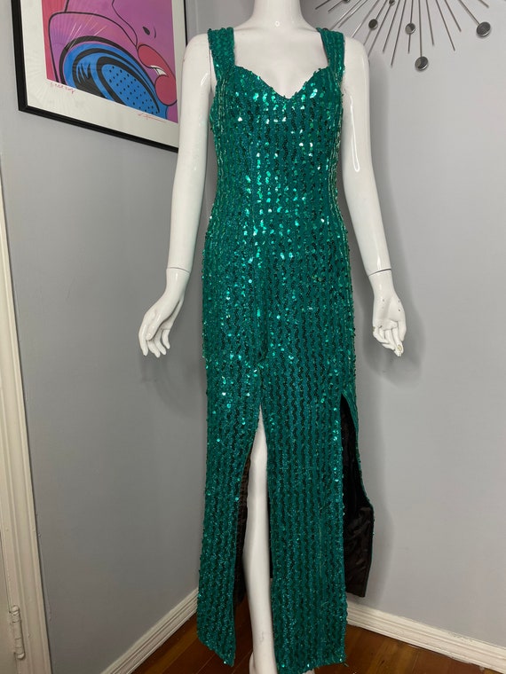 Sparkling Sequin Floor Length Glittery Green Gown - image 6