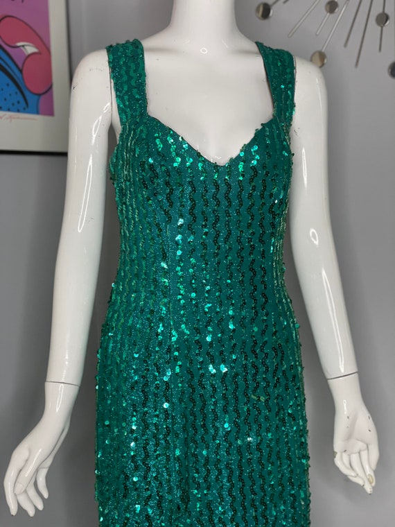 Sparkling Sequin Floor Length Glittery Green Gown - image 3