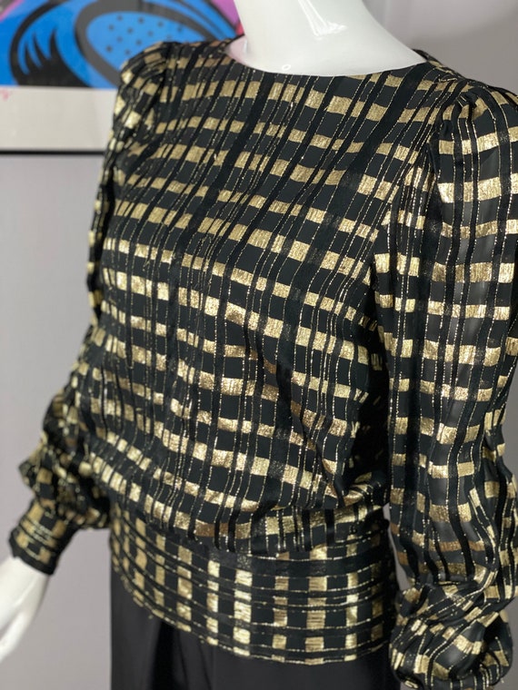 Vintage 80s Rimini Gold and Black Metallic Blouse - image 7