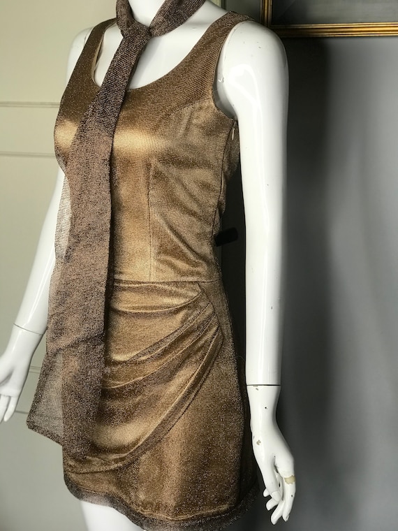 Vintage Designer 1960s Mod Glittering Gold Mini Dress… - Gem