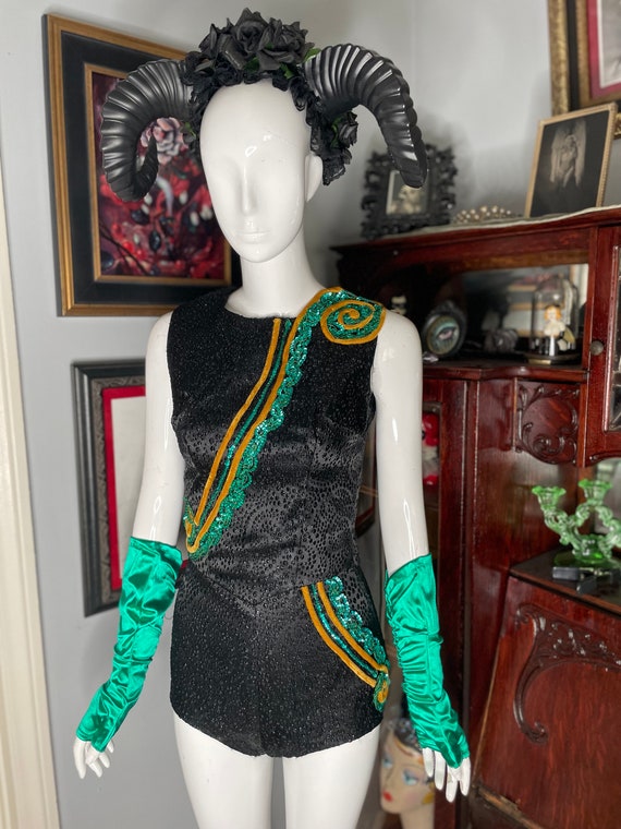 VTG Showgirl Circus 2-piece Costume Black Green G… - image 2