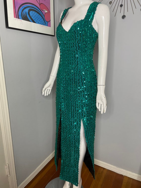 Sparkling Sequin Floor Length Glittery Green Gown - image 4