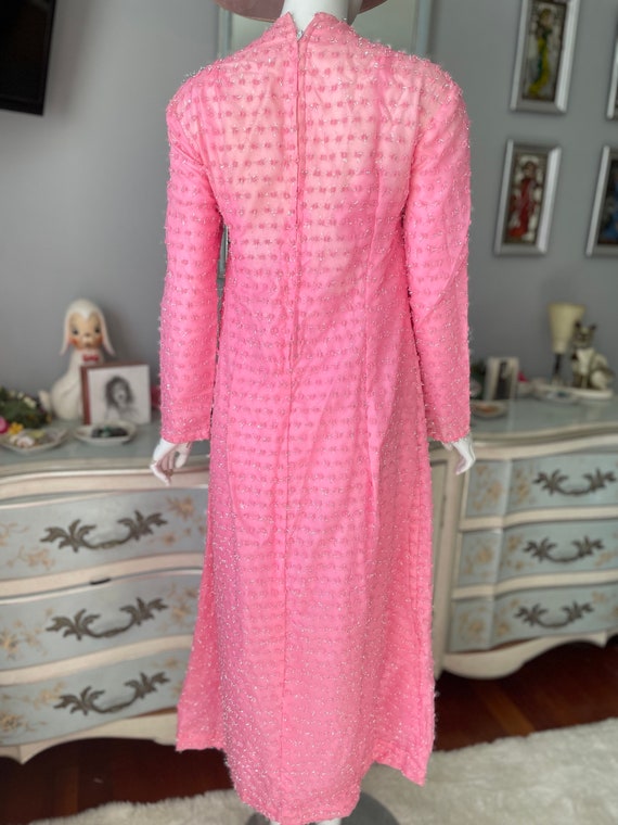 1960s Pink Silver Eyelash Dress with Bow Vintage … - image 2