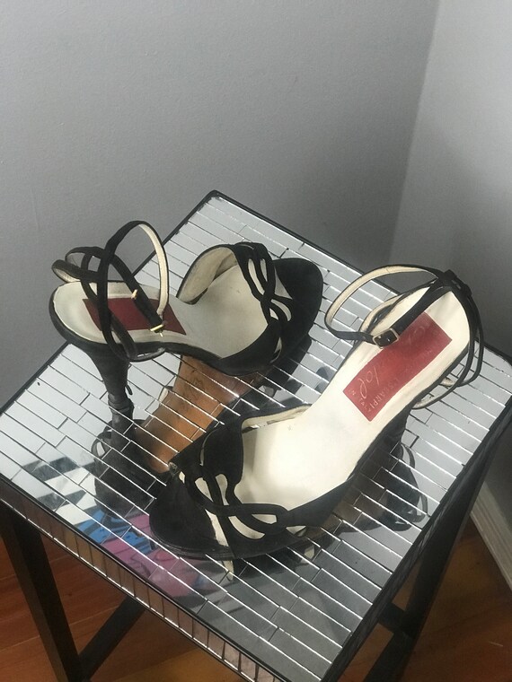 Vintage 1950s Old Hollywood Glamour Black Suede Pi