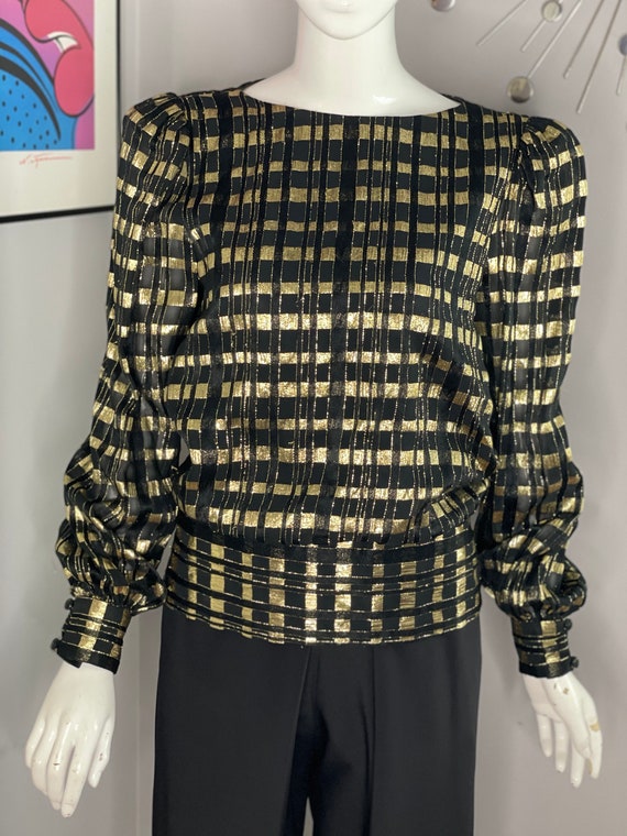 Vintage 80s Rimini Gold and Black Metallic Blouse - image 8