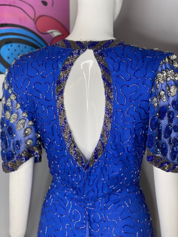 True Blue Sequin Teardrop 1980s Glamour Dress - image 2