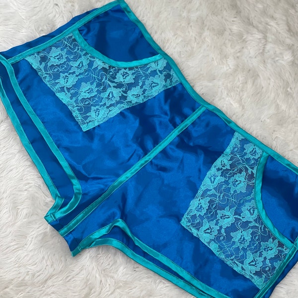 Teal Mint Pfau Vintage Tap Pants Satin Spitze Victorias Secret Y2K