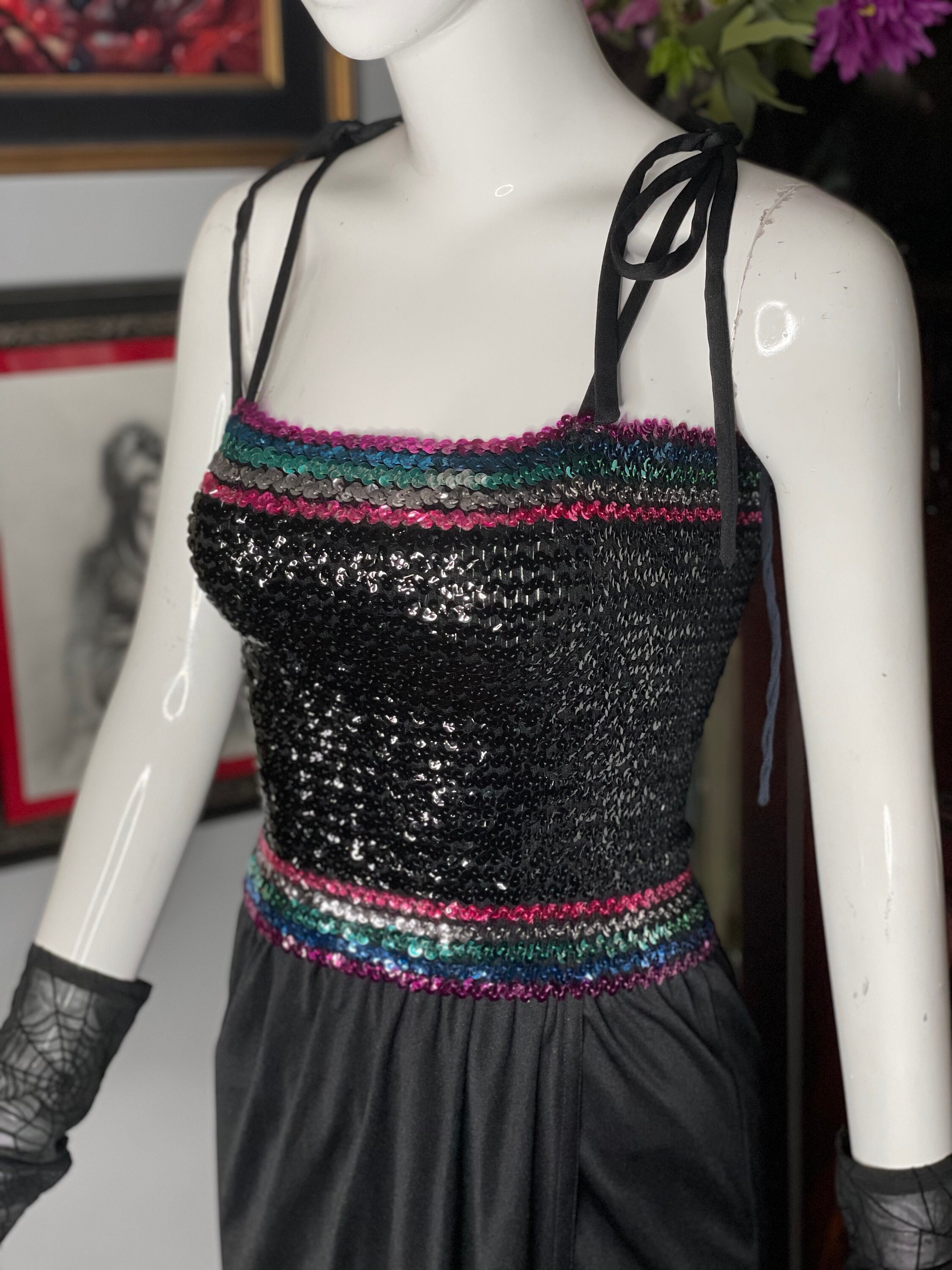 80’s Rainbow Bright Sequin Disco Open Back Party Dress by Nite Line