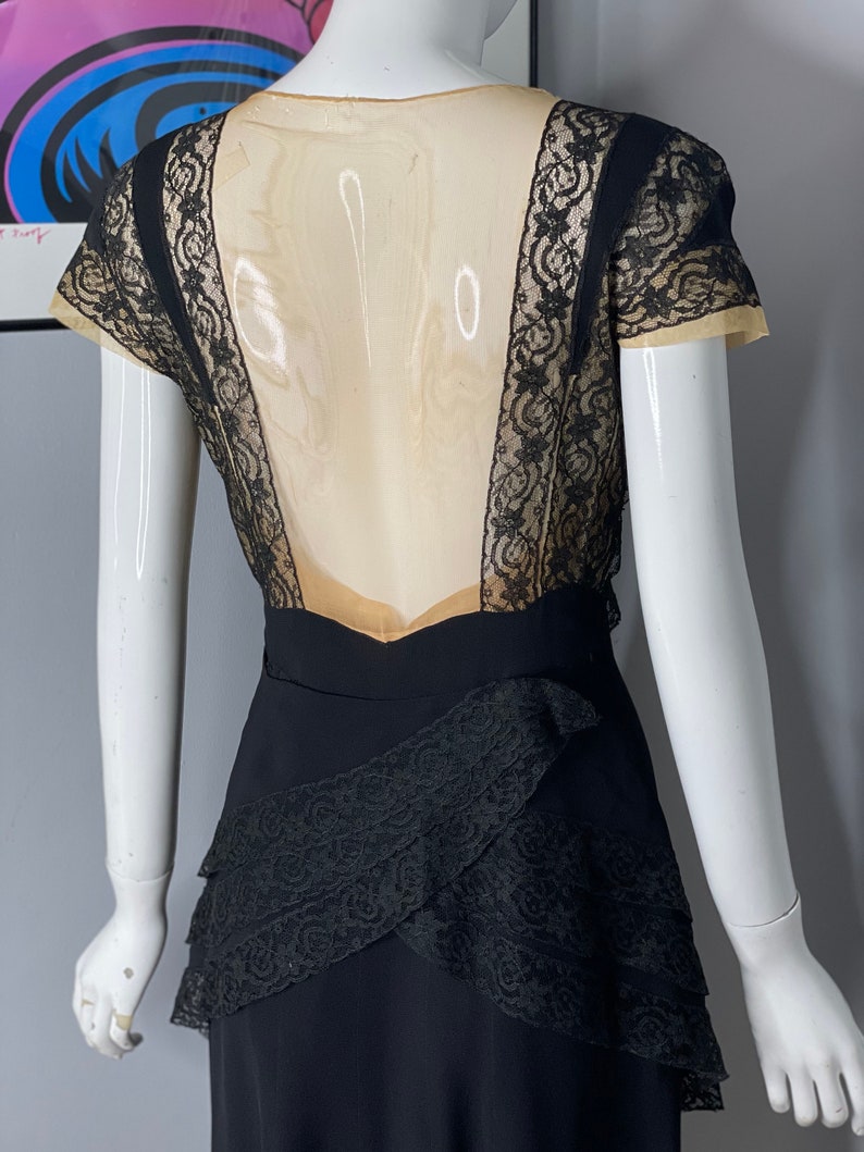 MUSEUM PIECE: 1930s Blum's Vogue Chicago Bespoke Nude Illusion Black Dress image 7