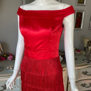 Red Satin Fringe Wiggle Dress Vintage 60s image 3