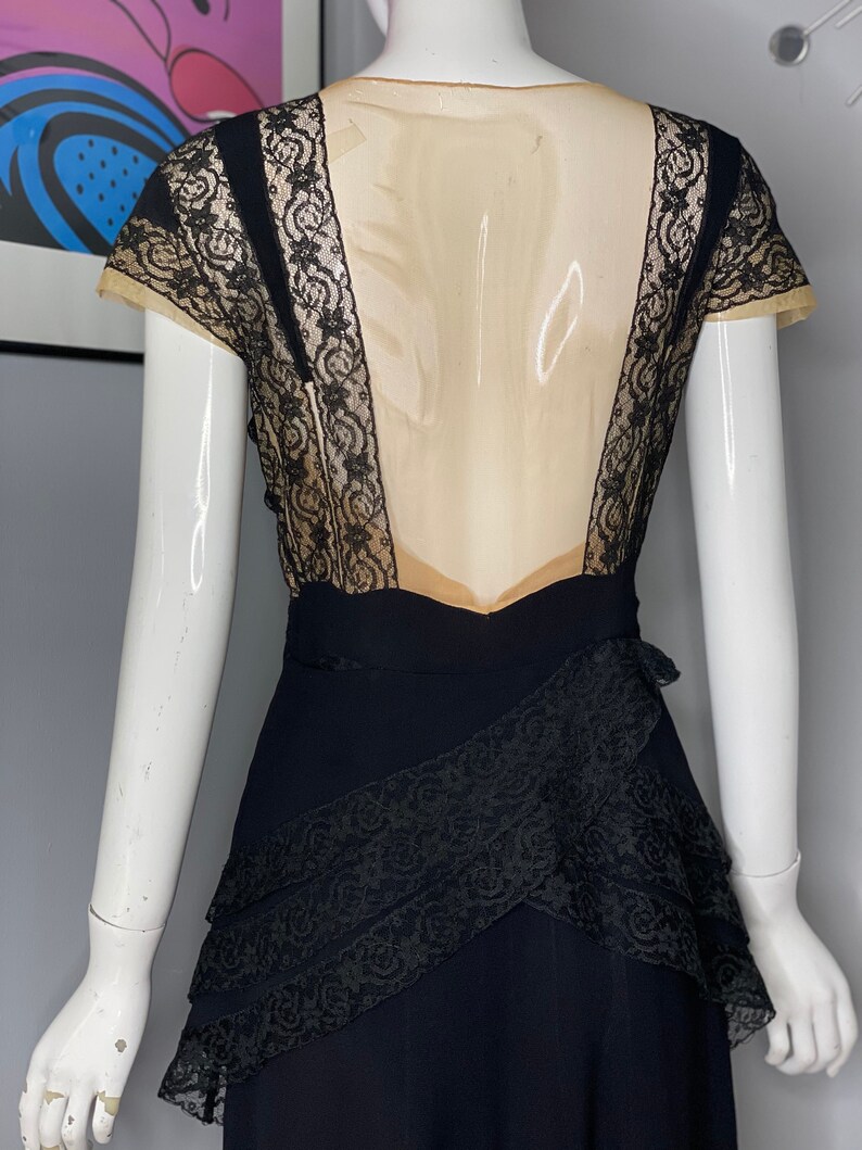 MUSEUM PIECE: 1930s Blum's Vogue Chicago Bespoke Nude Illusion Black Dress image 2