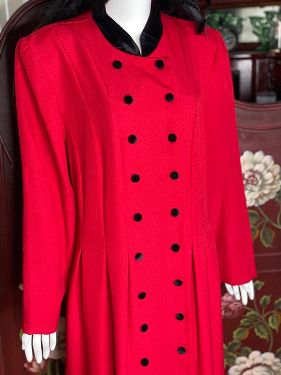 Red 1930s Style Coat with Black Velvet Buttons an… - image 4