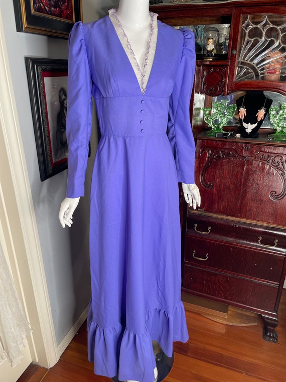 VTG 70s Lavender Lilac Prairie Dress w Ruffles Co… - image 2