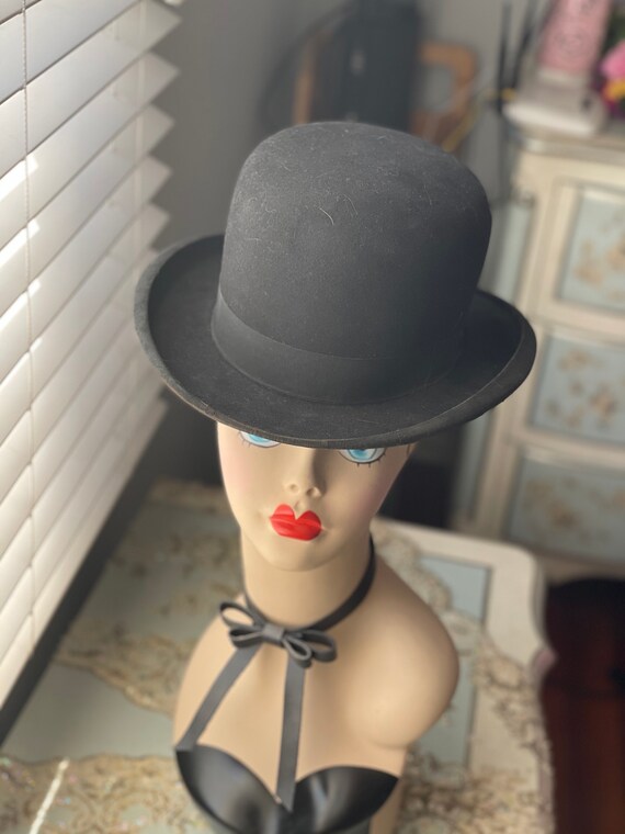 1920s Knox 5th Ave Black Derby Hat Vintage Antique - image 9