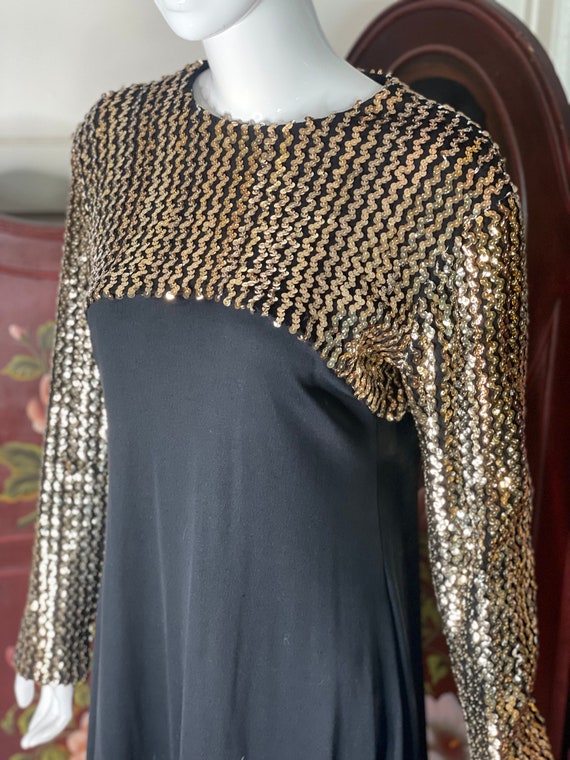 Disco Gold Sequin Black Mini Dress 1960s NYE