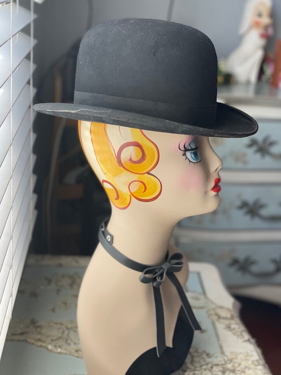 1920s Knox 5th Ave Black Derby Hat Vintage Antique - image 7