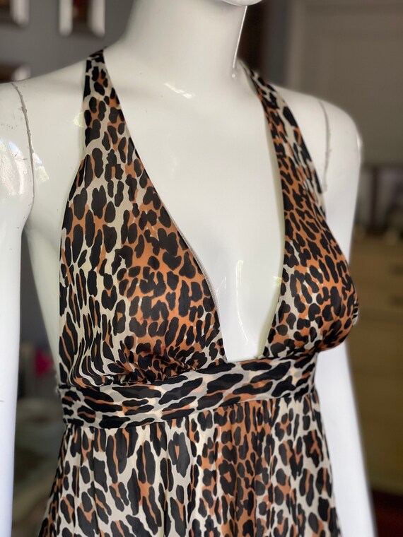Vintage 60s/70s Nylon Leopard Babydoll Dress Nigh… - image 4
