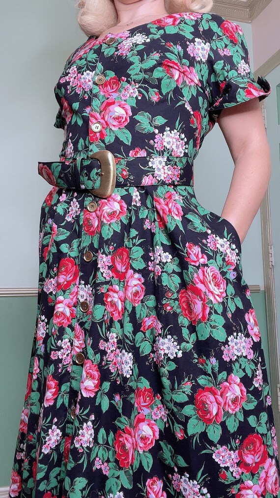Stunning 1990s Floral Dress w Matching Belt and P… - image 9