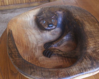 Handcarved  Wood Otter Bowl