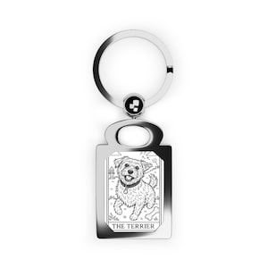 Adorable Terrier Mix Dog Breed Black and White Keyring, Line Drawing