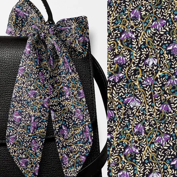 Liberty London Head, Neck, or Purse Scarf - Fuchsia Purple Skinny Scarf  - Handbag flair, Tie Headband - Silky Floral Tana Lawn Cotton